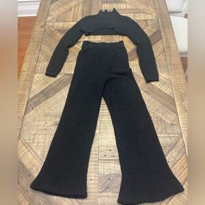 Fashion Nova Black High-Waist Knit Wide-Leg Pants and Cropped top Set
